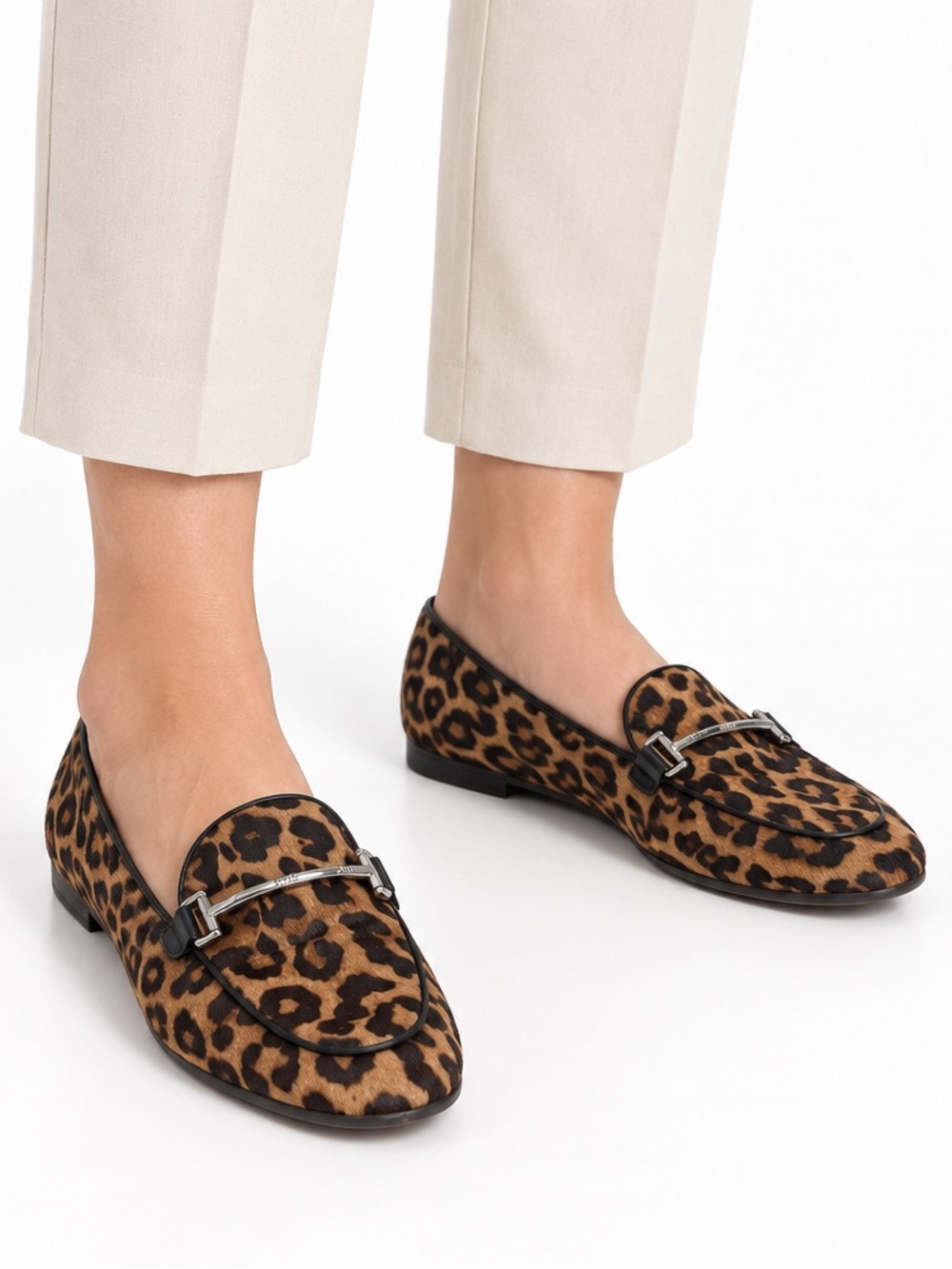 Franco Sarto Vintage Leopard Calf Hair Bit Loafers Women's Size 8